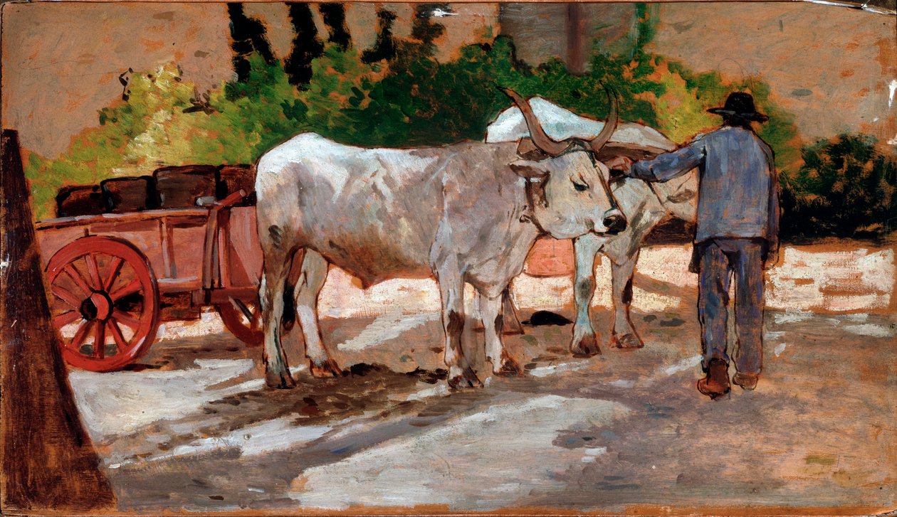 Charrette avec des taureaux et un paysan - Giovanni Fattori