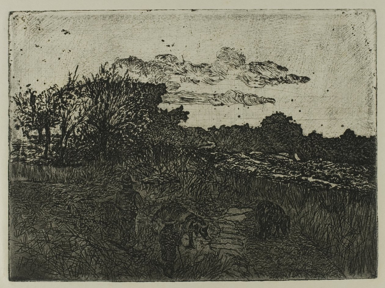 Paysage au coucher du soleil avec des porcherons - Giovanni Fattori