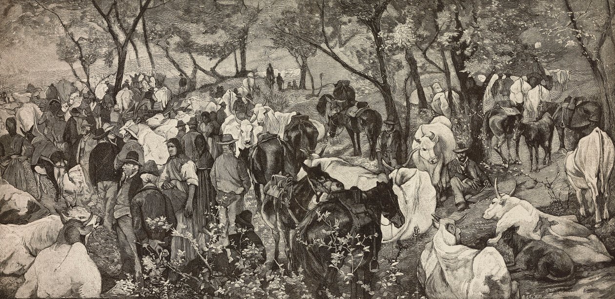 Marché dans les Apennins toscans, gravure d