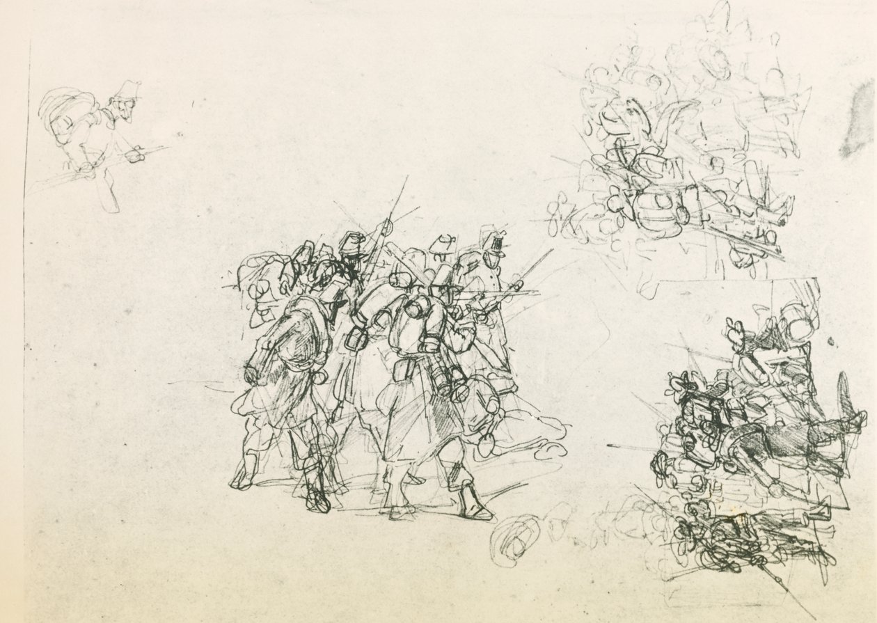 Trois esquisses pour des groupes de soldats - Giovanni Fattori
