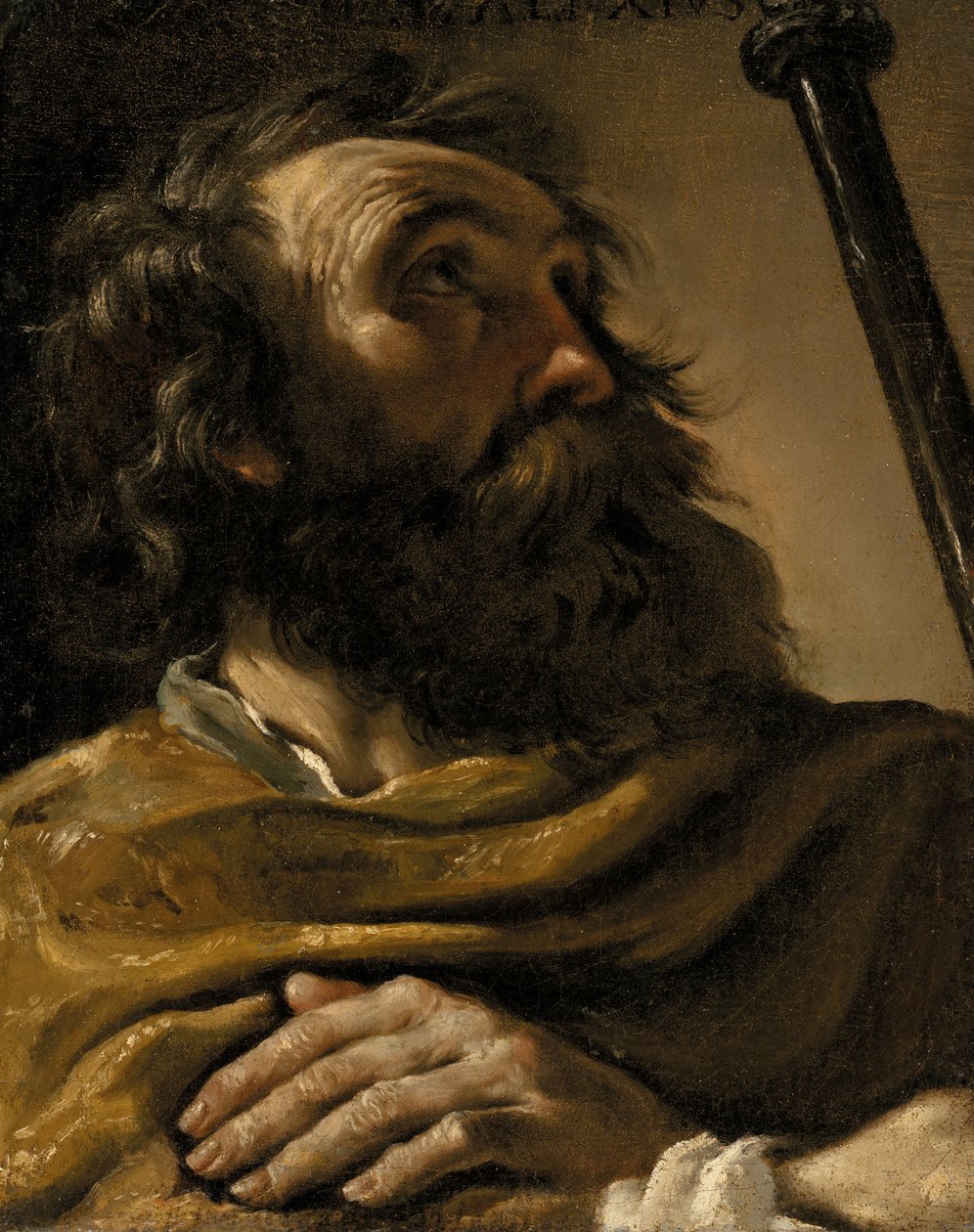 Saint Alexius dans une écharpe brune, tenant un bâton - Giovanni Francesco Barbieri