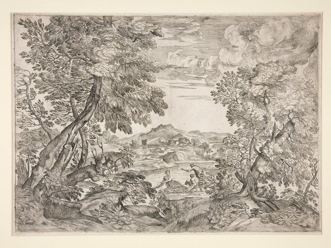 Paysage avec trois hommes près d