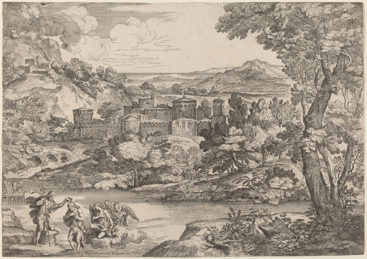 Le Baptême du Christ, dans un paysage montagneux - Giovanni Francesco Grimaldi