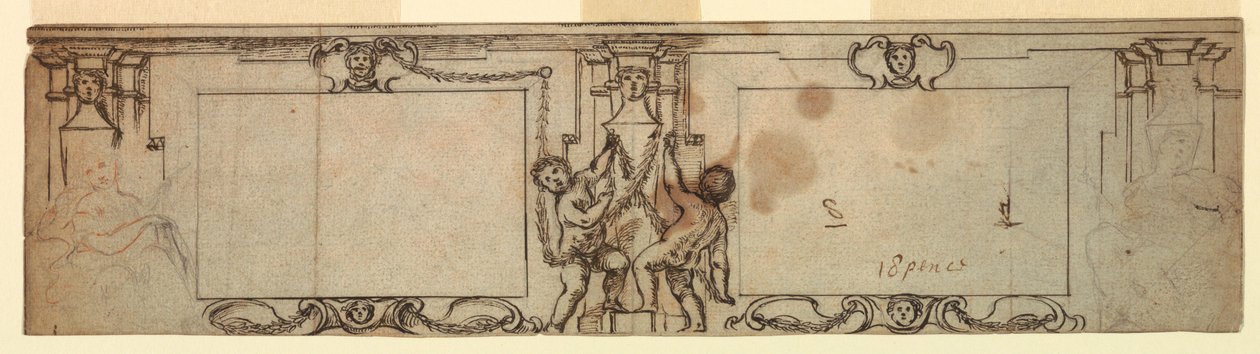 Dessin, projet de lambris sculpté, 1650 - Giovanni Francesco Romanelli