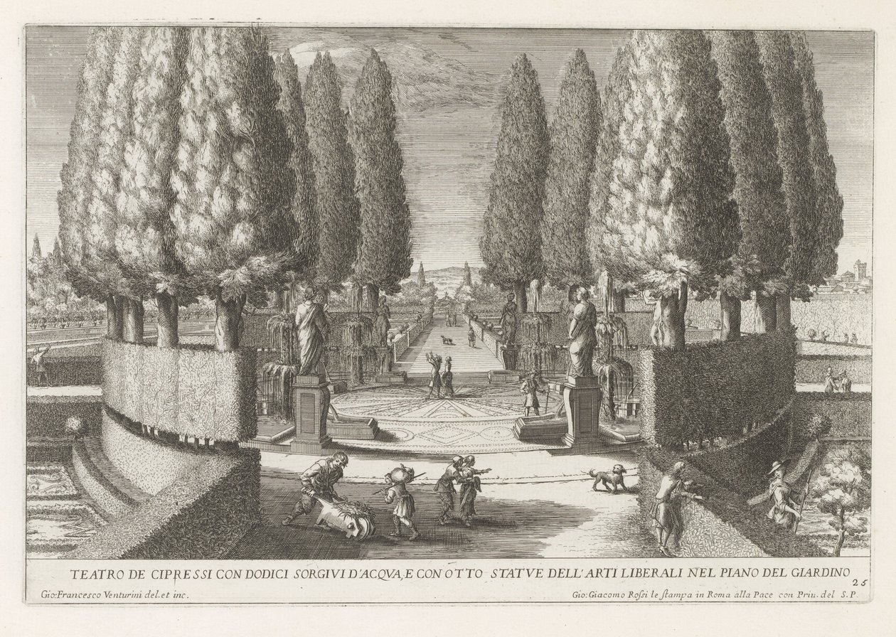 Cercle de cyprès dans les jardins de la Villa d