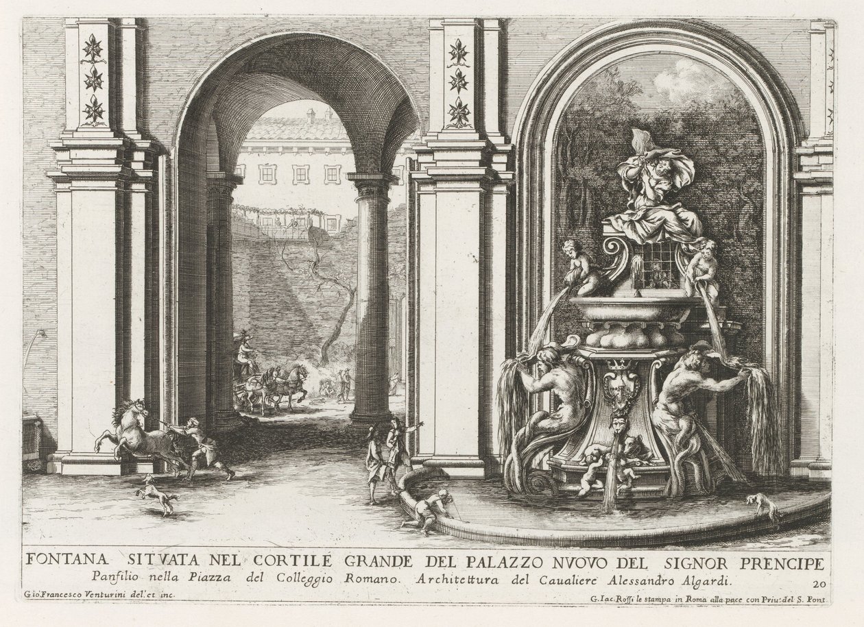 Fontaine dans une cour intérieure du Palazzo Doria Pamphilj à Rome - Giovanni Francesco Venturini