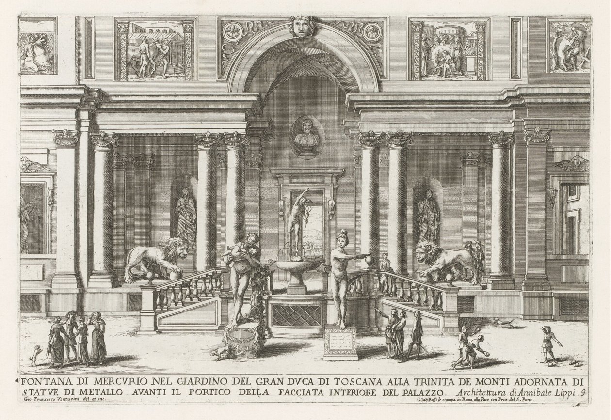 Loggia et jardin de la Villa Médicis à Rome (Le fontane ne palazzi e ne giardini di Roma) - Giovanni Francesco Venturini