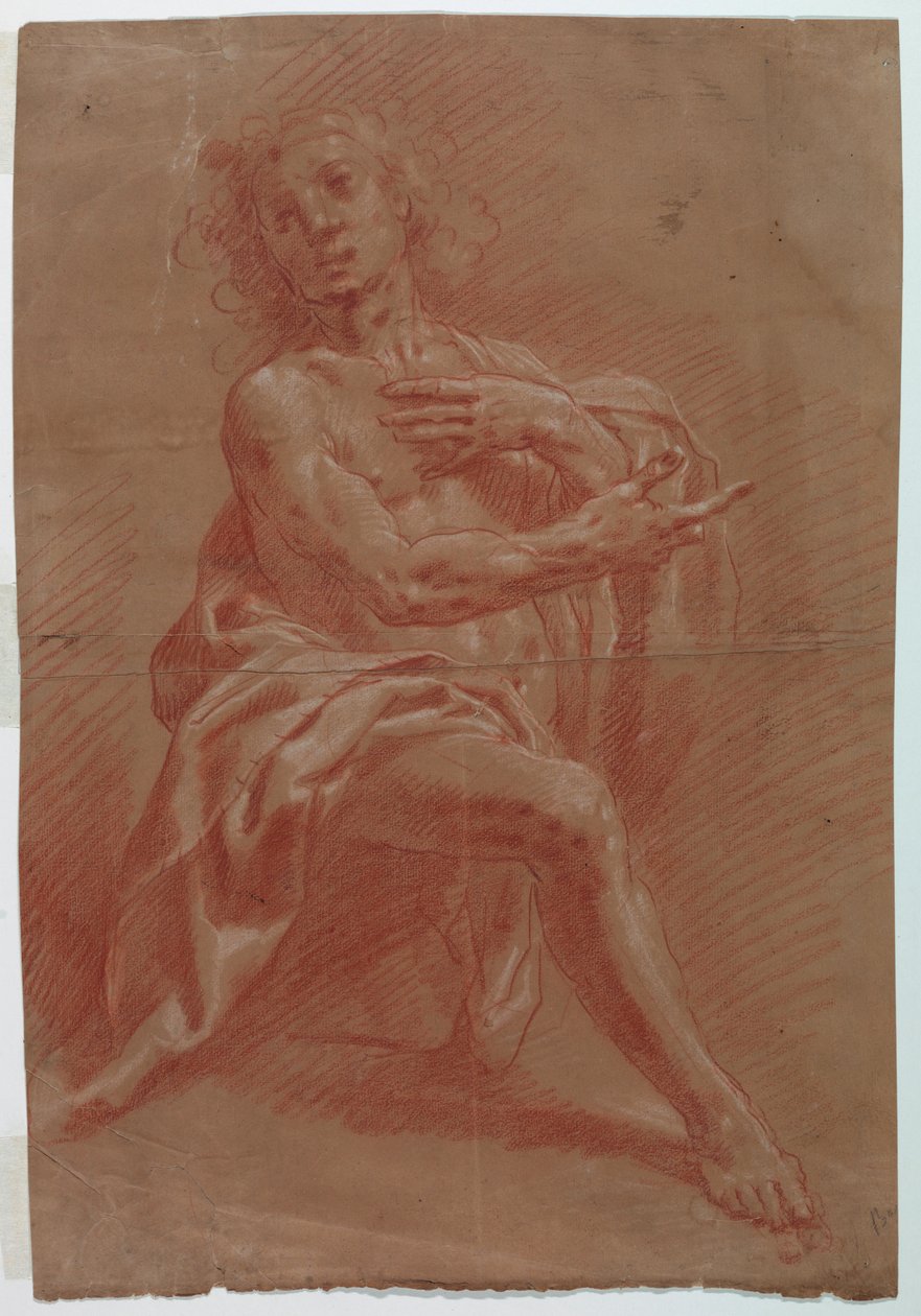 Dessin, Homme agenouillé, pour une Adoration des bergers, 1601-1650 - Giovanni Giacomo Barbelli