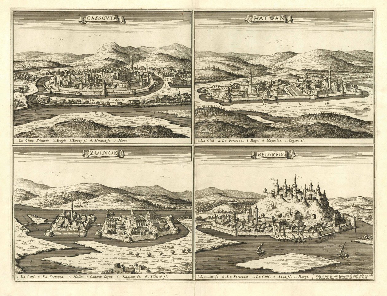 Châteaux de Košice, Hatvan, Szolnok et Belgrade (Giovanni Giacomo De Rossi, 1683) - Giovanni Giacomo De Rossi