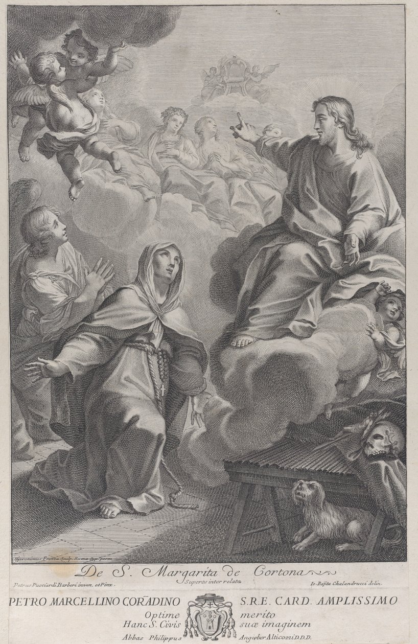 Sainte Margarita de Cortona, agenouillée devant le Christ, d