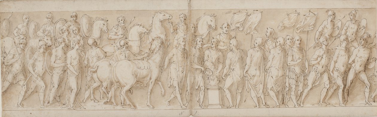 Les femmes capturées sont emmenées (fin de LXXIII); parade des gardes du corps (LXXIV); Marc Aurèle sacrifie à un autel (LXXV); Marc Aurèle regarde une attaque (début de LXXVI) - Giovanni Guerra