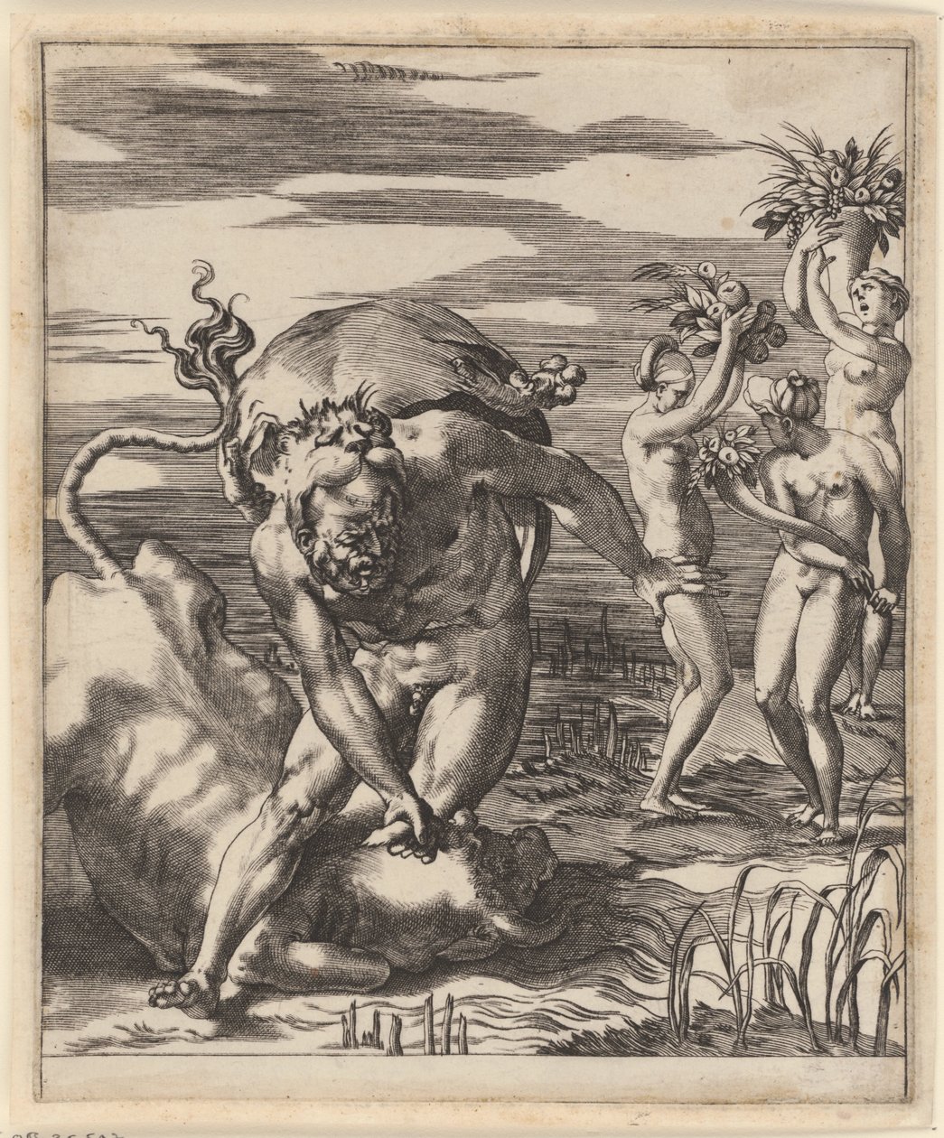 Hercule lutte avec Achélous (Scènes avec Hercule) - Giovanni Jacopo Caraglio