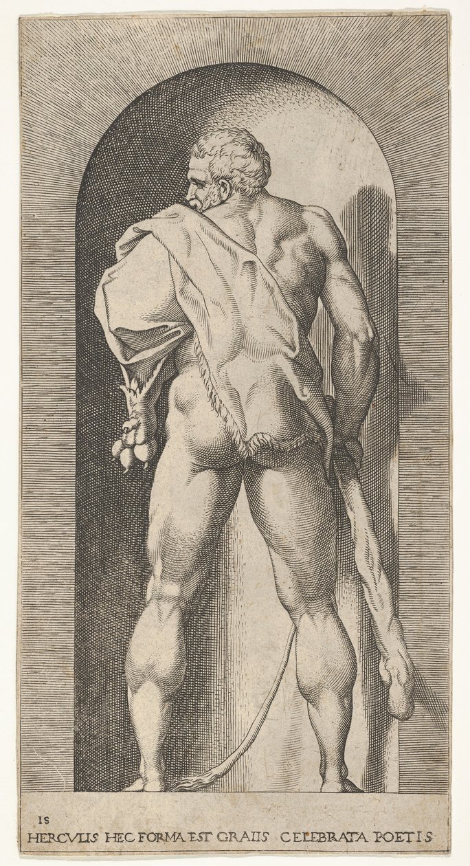 Planche 15 : Hercule debout dans une niche, portant une peau de lion et tenant une massue - Giovanni Jacopo Caraglio