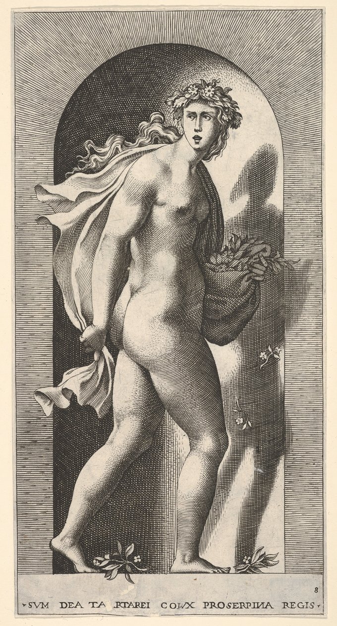 Planche 8 : Proserpine, debout dans une niche, tournant à droite en tenant un manteau, 1526 - Giovanni Jacopo Caraglio