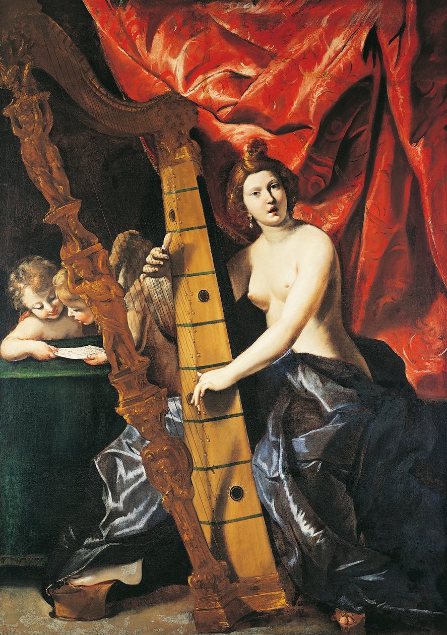 Vénus jouant de la harpe, Allégorie de la Musique, par Giovanni Lanfranco - Giovanni Lanfranco
