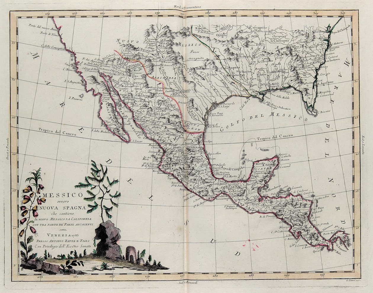 Mexique ou Nouvelle-Espagne contenant le Nouveau-Mexique, la Californie avec une partie des pays adjacents, du Tome IV du Nouvel Atlas, gravé par G. Zuliani, 1785 - Giovanni Marco Pitteri
