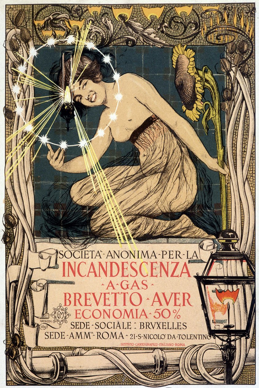 Publicité pour lampe à gaz incandescente, par Mataloni, Italie - Giovanni Maria Mataloni