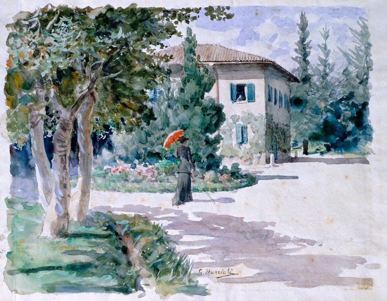Parapluie Rouge par Giovanni Muzzioli (1854-1894) - Giovanni Muzzioli