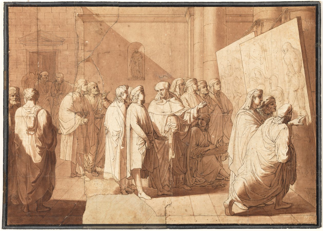 Fra Bartolommeo montre les cartons de Léonard et Michel-Ange à Raphaël - Giovanni Paolo Lasinio