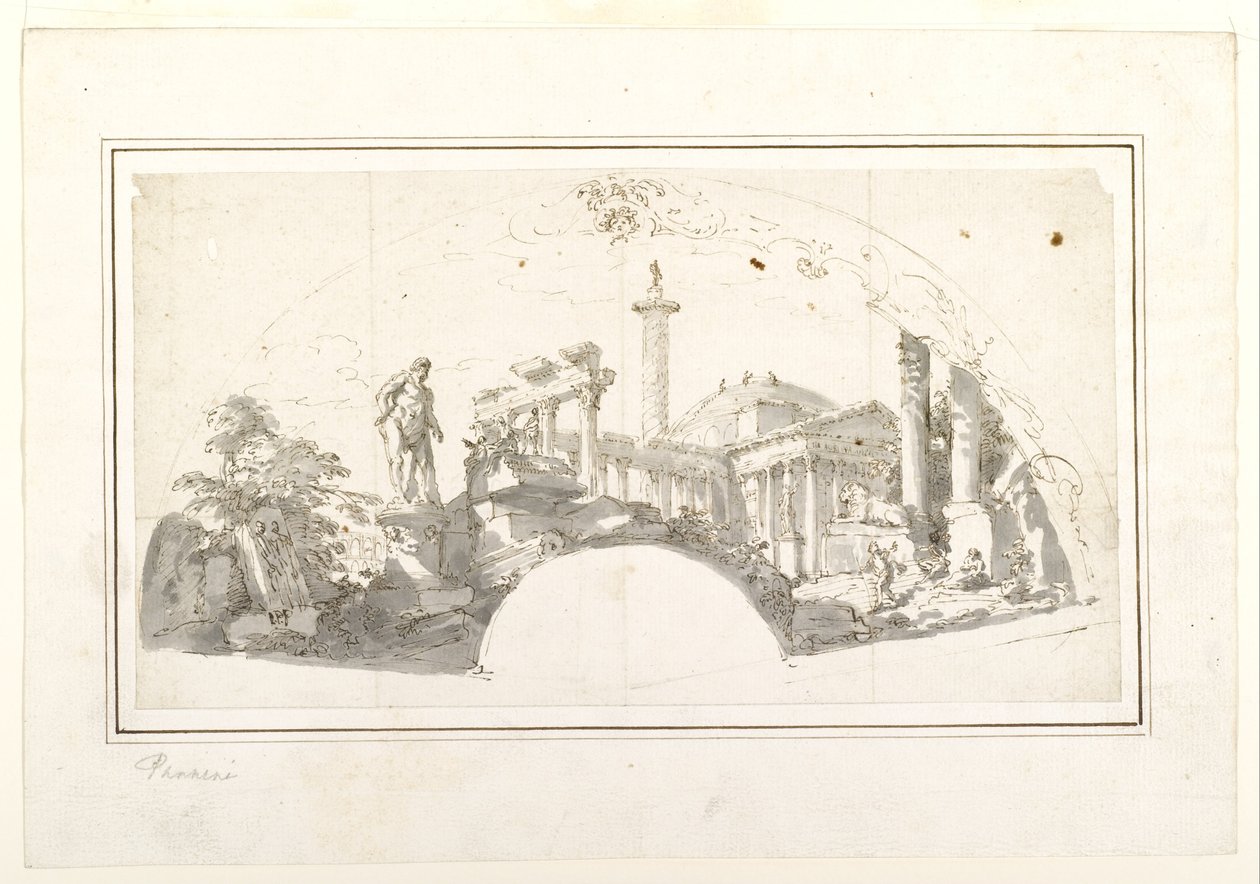 Design for a Fan : Capriccio avec des ruines romaines et l
