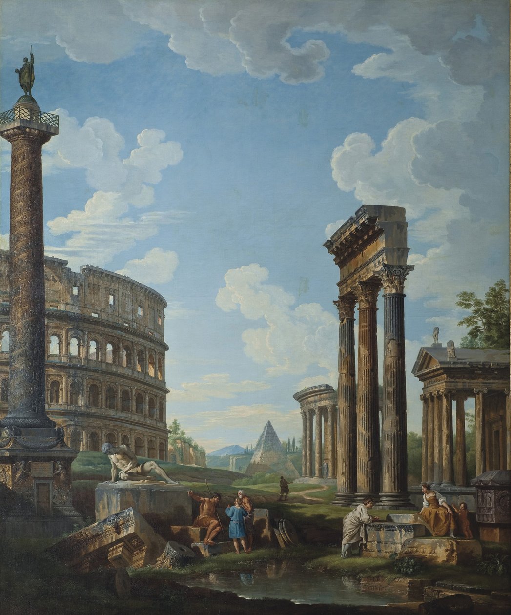 Un capriccio avec des figures parmi les ruines romaines incluant l