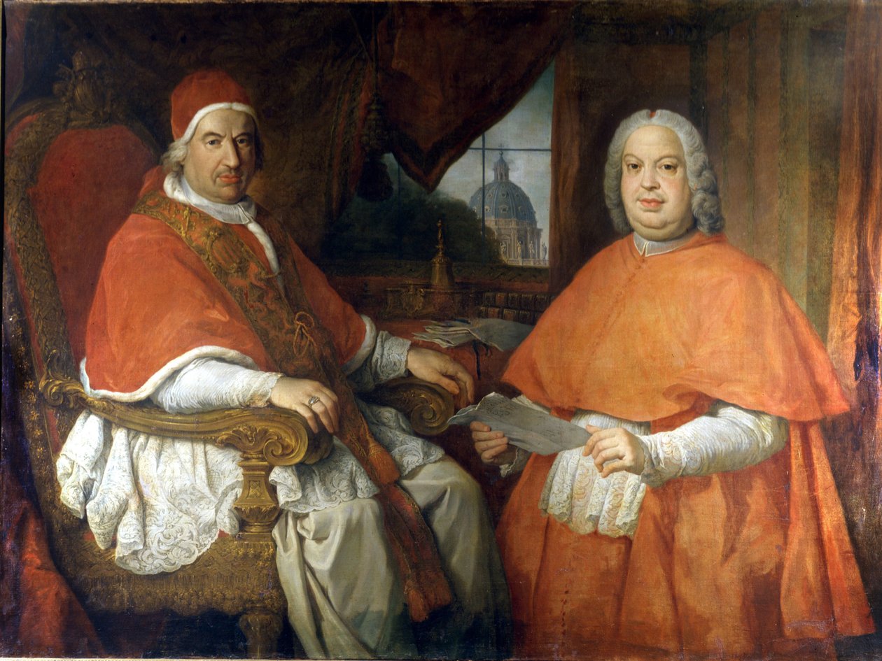 Portraits du pape Benoît XIV (1675 - 1758) et du cardinal Silvio Valenti Gonzague. Peinture par Giovanni Paolo Pannini (Panini). XVIIIe siècle. Museo Nazionale Romano, Rome. - Giovanni Paolo Pannini