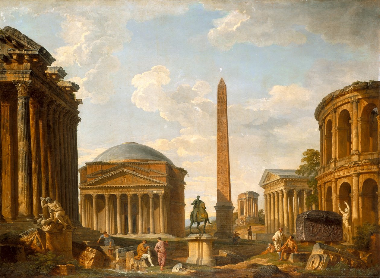 Caprice romain : Le Panthéon et autres monuments - Giovanni Paolo Pannini