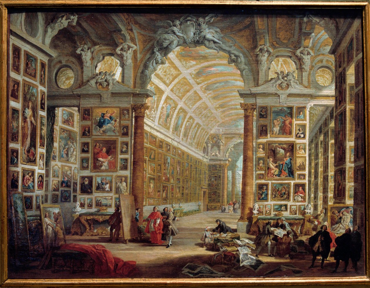 La galerie de Silvio Valenti Gonzaga (ou Gonzague) (1690-1756), cardinal de Clément XII. Peinture par Giovanni Paolo Pannini (Panini) (1691-1765) 18ème siècle. Marseille, musée des Beaux-Arts - Giovanni Paolo Pannini