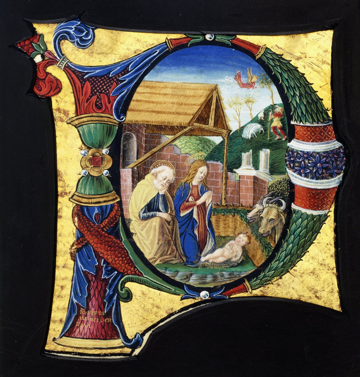 Grande initiale historiée "P", représentant une scène de Nativité, vers 1490 - Giovanni Pietro Medici Da Crema