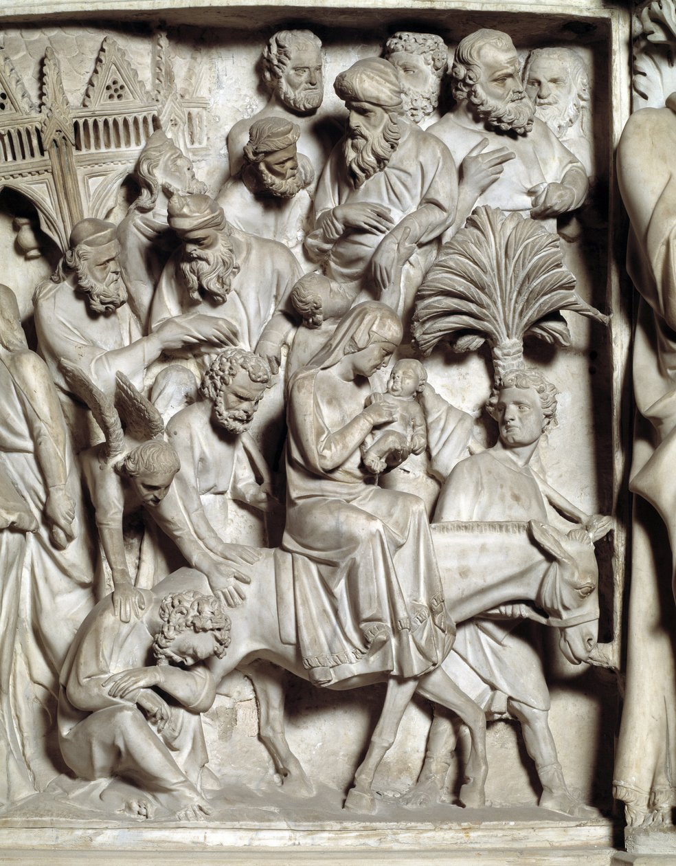 Détail des reliefs de la chaire réalisée par Giovanni Pisano : la fuite en Égypte (détail) - Giovanni Pisano