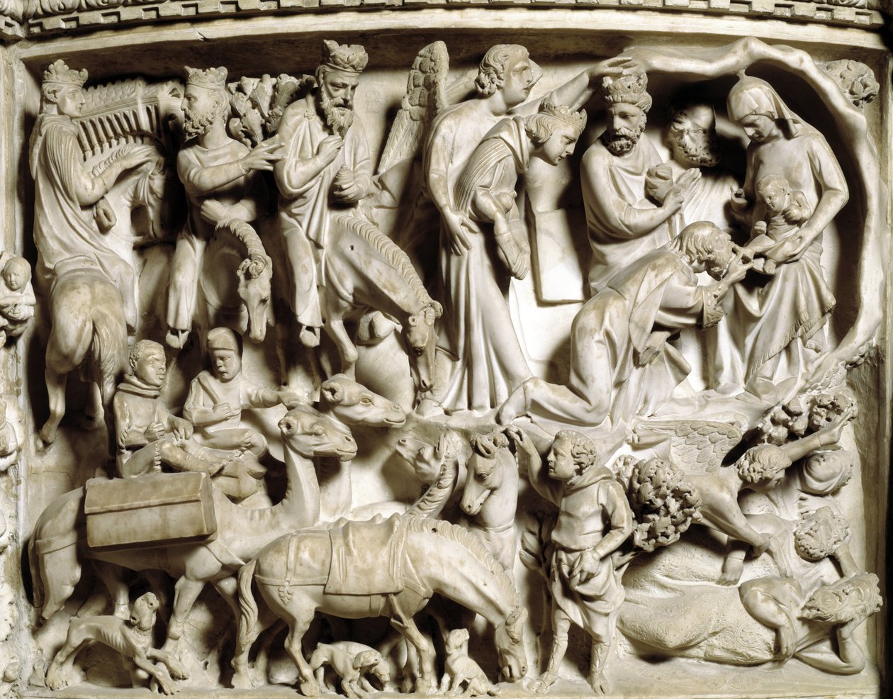 Détail des reliefs de la chaire réalisée par Giovanni Pisano (1248-1314) : le voyage et l