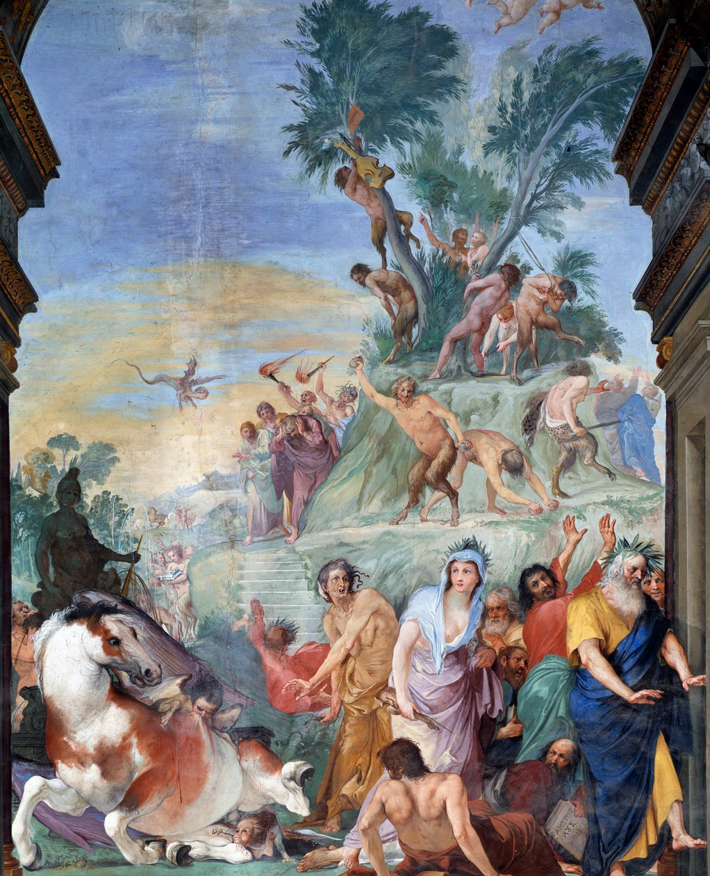 Les muses et les poètes chassés du Parnasse (détail de fresque) par Giovanni da San Giovanni (1592-1636) 1634-1642 Museo degli argenti, Palazzo Pitti, Florence - Giovanni da San Giovanni