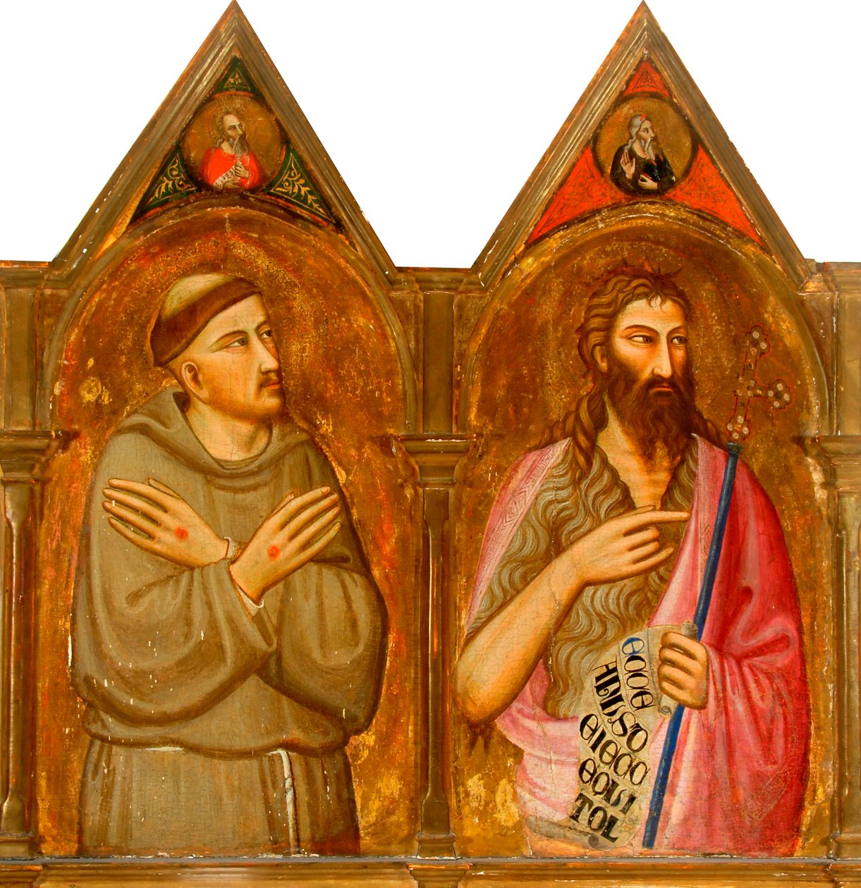 Saint François et Jean le Baptiste (panneaux gauches du triptyque) - Giovanni del (follower of) Biondo