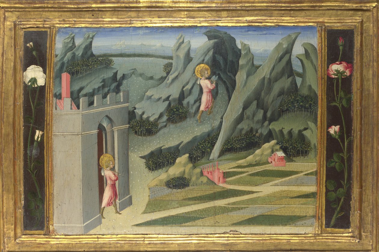 Saint Jean-Baptiste se retirant dans le désert Panneau de prédelle, 1454 - Giovanni di Paolo