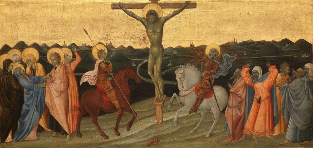 La Crucifixion avec Marie, Jean, Marie-Madeleine, Saint Longin et le Centurion converti - Giovanni di Paolo di Grazia