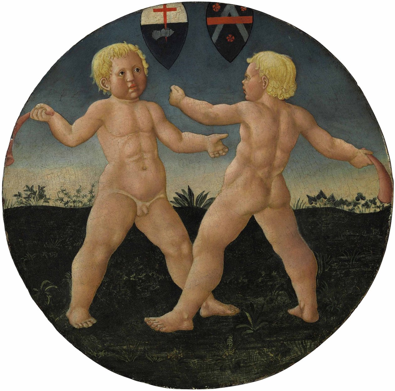 Desco da parto : Deux garçons en train de jouer - Giovanni Di Ser Giovanni Guidi