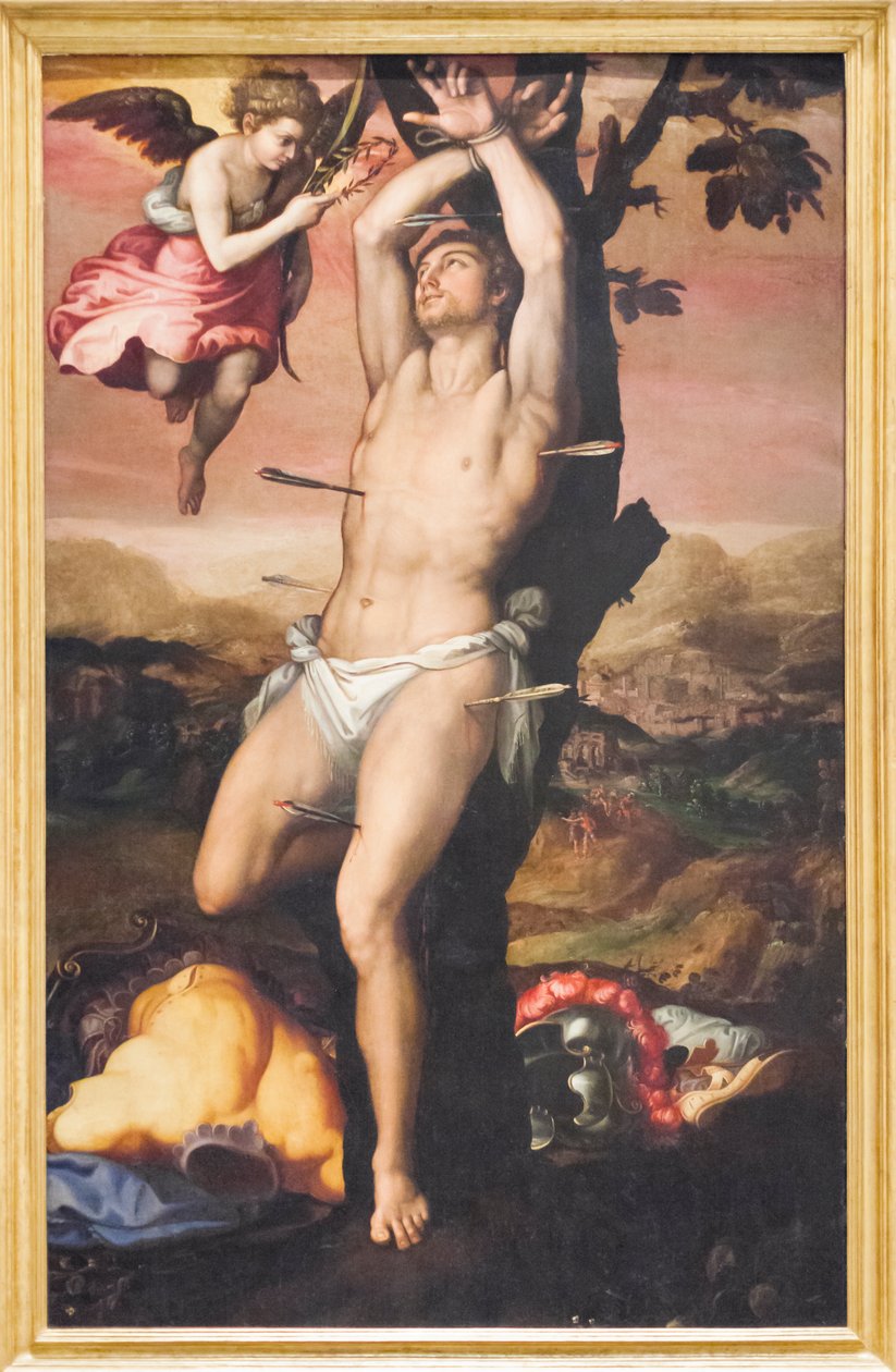 Saint Sébastien reçoit la couronne et la palme du martyre - Girolamo (1521 c.1580) Siciolante