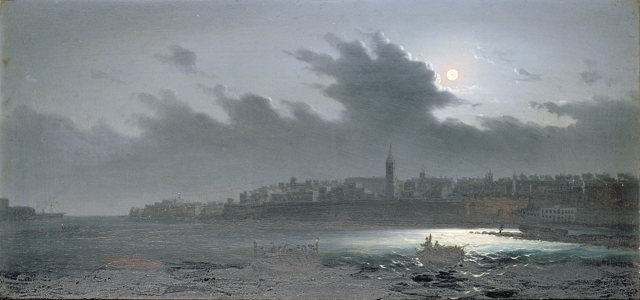 Vue de Malte depuis le port la nuit, 1876 - Girolamo Gianni