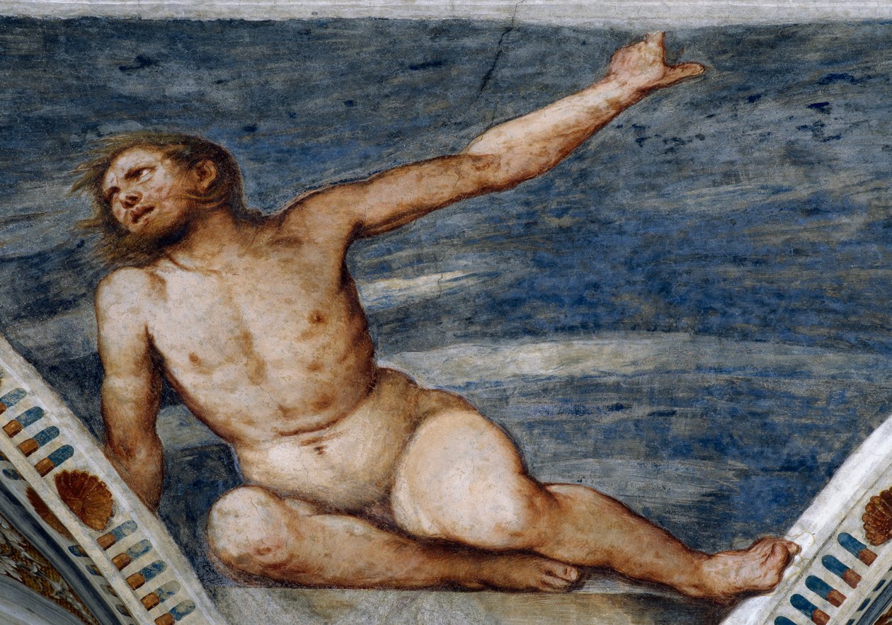 Nu masculin, Détail des fresques de Girolamo Romanino (ca 1484-après 1559), Commandé par Bernardo Clesio - Girolamo Romanino