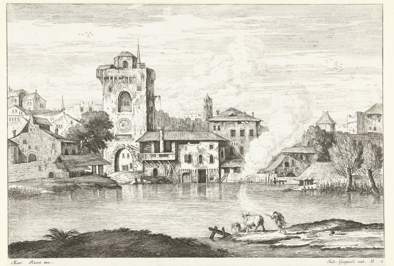 Vue de la ville avec une tour au bord de l