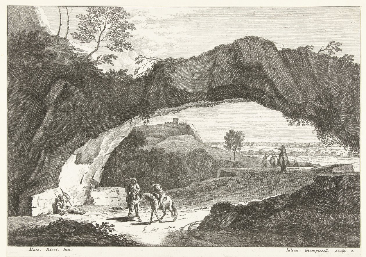 Paysage avec pont de pierre et quelques figures (Paysages italiens) - Giuliano Giampiccoli
