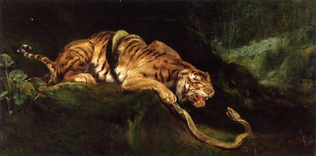 Un tigre luttant avec un serpent - Giulio Aristide Sartorio