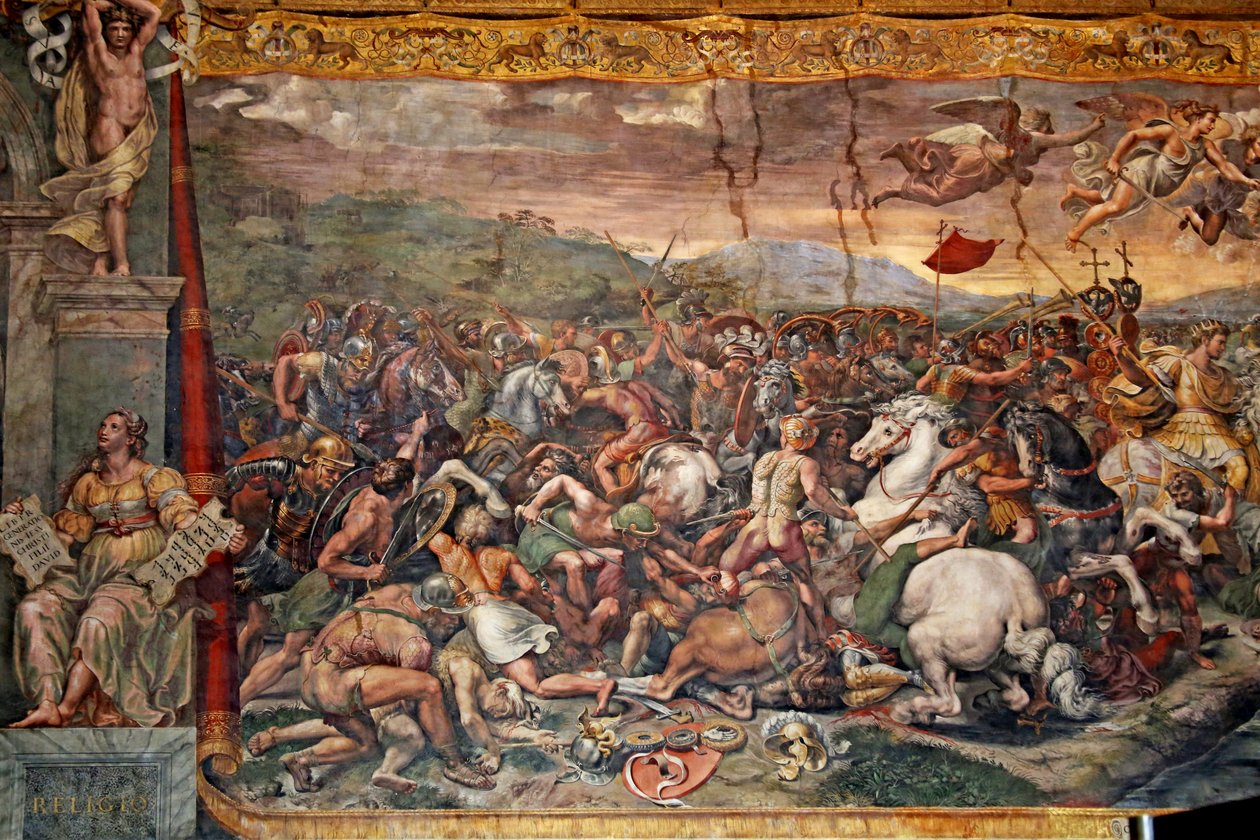 La bataille du pont Milvius dans la salle de Constantin, 1517-24 - Giulio Romano
