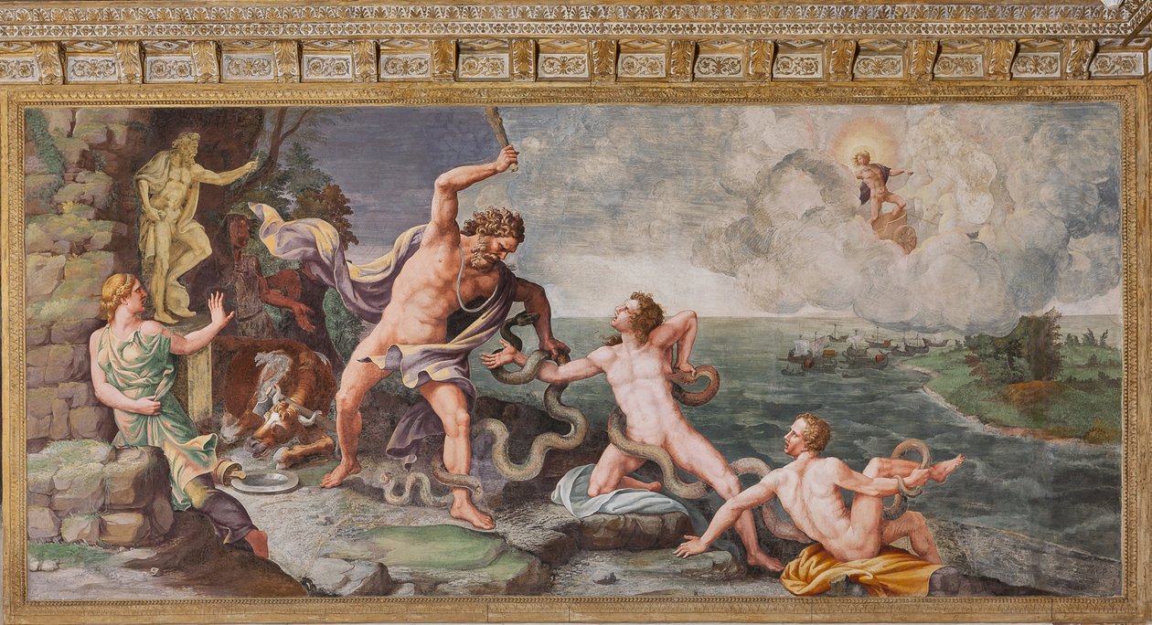 Laocoon et ses fils attaqués par des serpents, Le Cheval de Troie, Chambre de Troie (Sala di Troia) - Giulio (and workshop) Romano