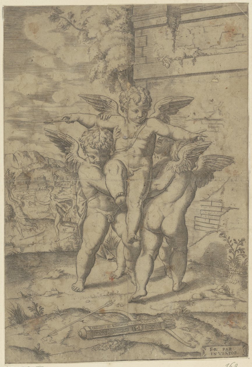 Amour et trois putti - Giulio Bonasone (attributed to)