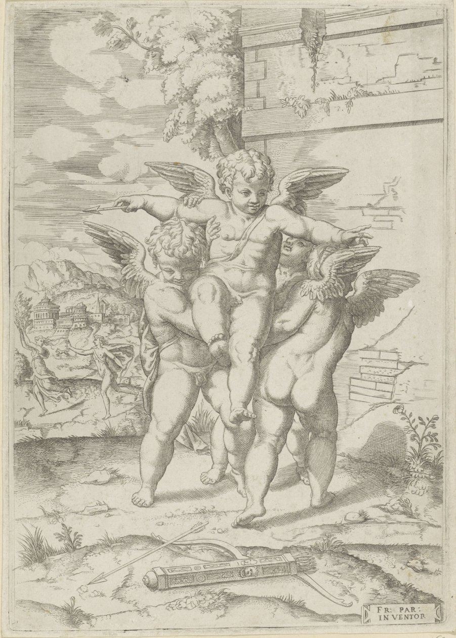 Amour et trois putti - Giulio Bonasone (attributed to)