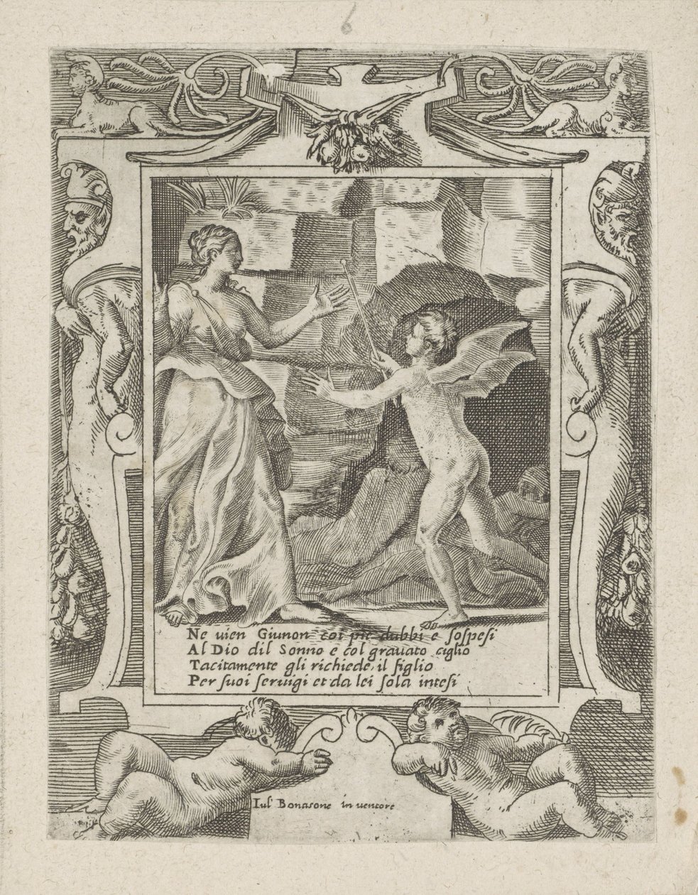 Junon ordonne à Sommeil de descendre sur Jupiter - Giulio Bonasone