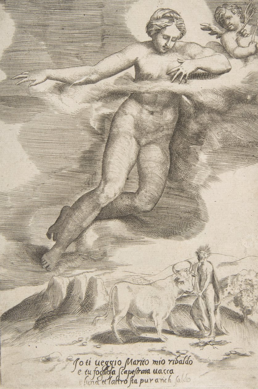Junon regardant Jupiter et Io, des Amours des Dieux, 1531-60 - Giulio Bonasone