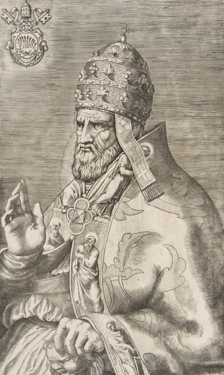 Portrait du pape Marcel II, main droite levée face à gauche, vers 1555 - Giulio Bonasone