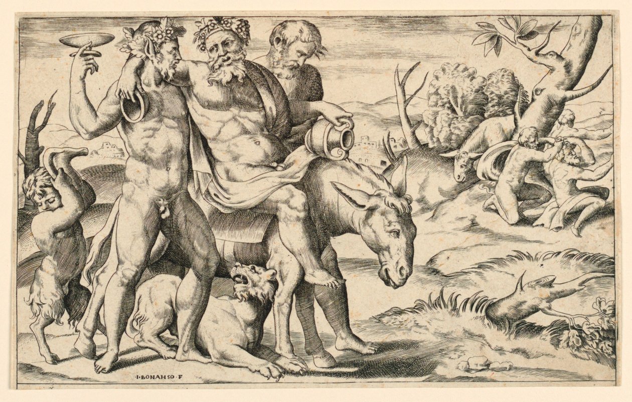 Silenus chevauchant un âne - Giulio Bonasone